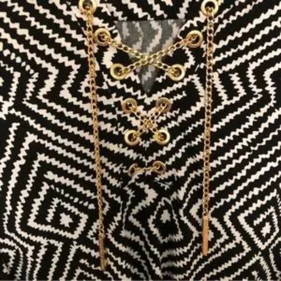 MICHAEL Michael Kors Dress Jersey Knit Mob Wife LS Lace Up Black White Print 1X - Picture 3 of 16